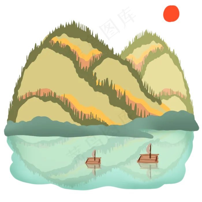 山水与竹排(2480X2480(DPI:299))psd模版下载