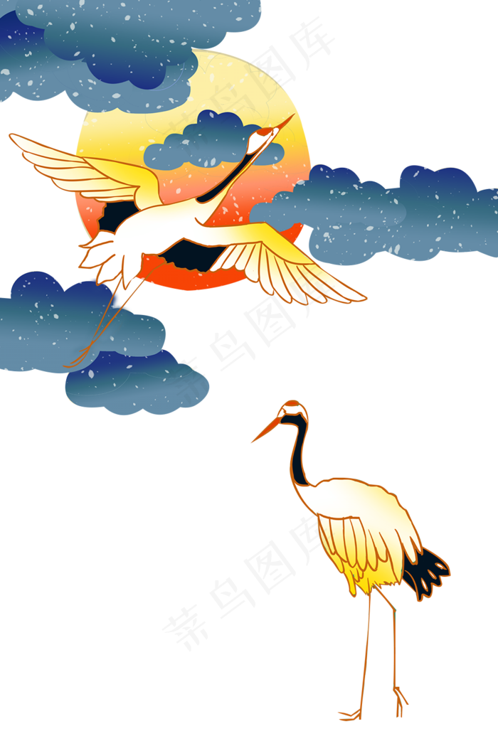 两只丹顶鹤插画,免抠元素