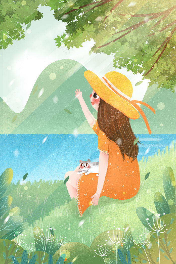 小清新夏日倾情女孩郊外树下乘凉(3545X5315(DPI:300))psd模版下载