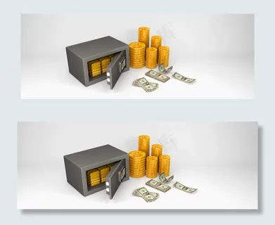 金融理财配图保险柜和金币钞票