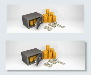 金融理财配图保险柜和金币钞票