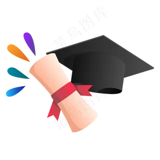 扁平风学士帽元素