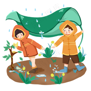 24节气雨水春天叶子下避雨,免抠元素