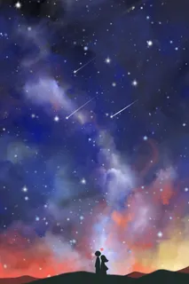蓝色唯美清新治愈手绘卡通星空下情人节配图 蓝色唯美清新治愈手绘卡通星空下情人节配图