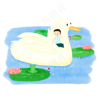卡通手绘夏季鸭子儿童青蛙荷花池