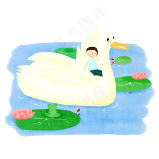 卡通手绘夏季鸭子儿童青蛙荷花池