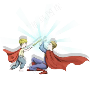 父亲节超人爸爸和勇敢的儿子手绘