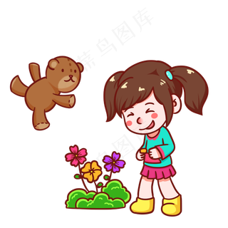 儿童节开心的女孩手绘