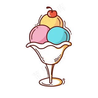 手绘彩色三球冰激淋,免抠元素