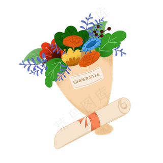 毕业花束和证书