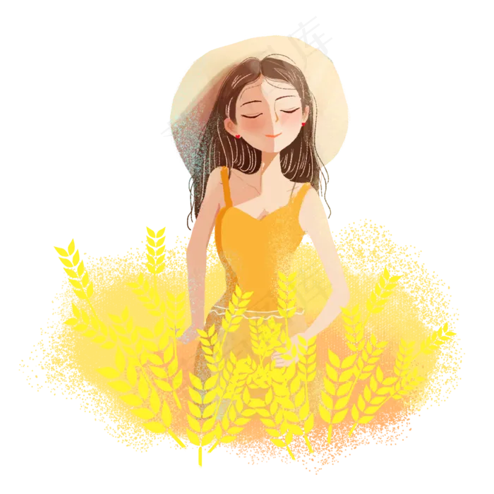 麦田戴草帽芒种女孩png素材(2000X2000(DPI:300))psd模版下载