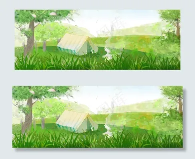 卡通绿色的草地和天空