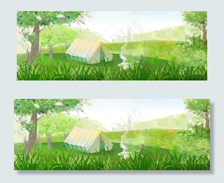 卡通绿色的草地和天空