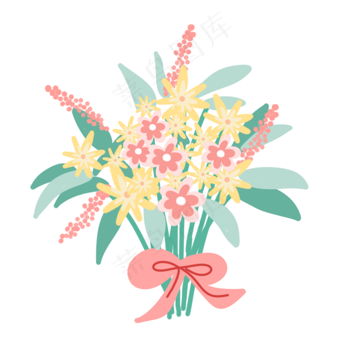 黄粉色手捧花装饰(2000X2000(DPI:300))psd模版下载