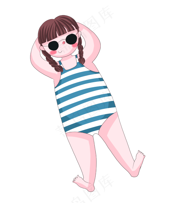 可爱小女孩游泳插画