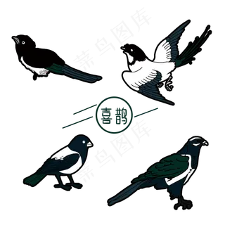 七夕情人节可爱喜鹊组合,免抠元素