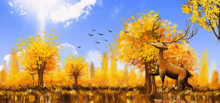 24节气立秋枫林风景banner图(1920*900px 	       )psd模版下载