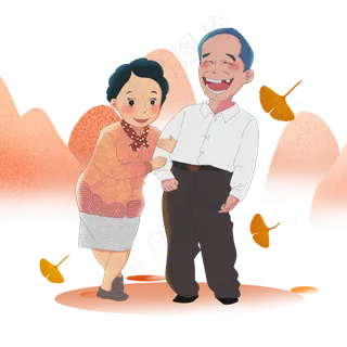 老年夫妻重阳节登高出游