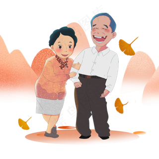 老年夫妻重阳节登高出游