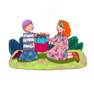 卡通风格春日情侣踏青出游