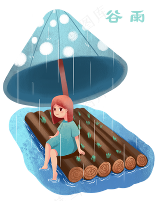 谷雨坐船的小女孩