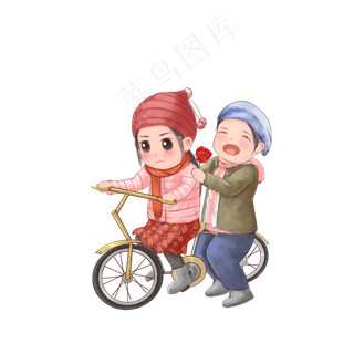 情人节单车浪漫两人卡通手绘可爱