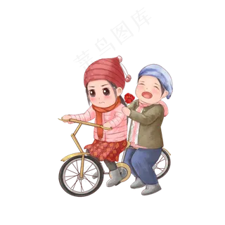 情人节单车浪漫两人卡通手绘可爱