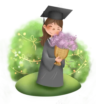 毕业季抱着花束的毕业生