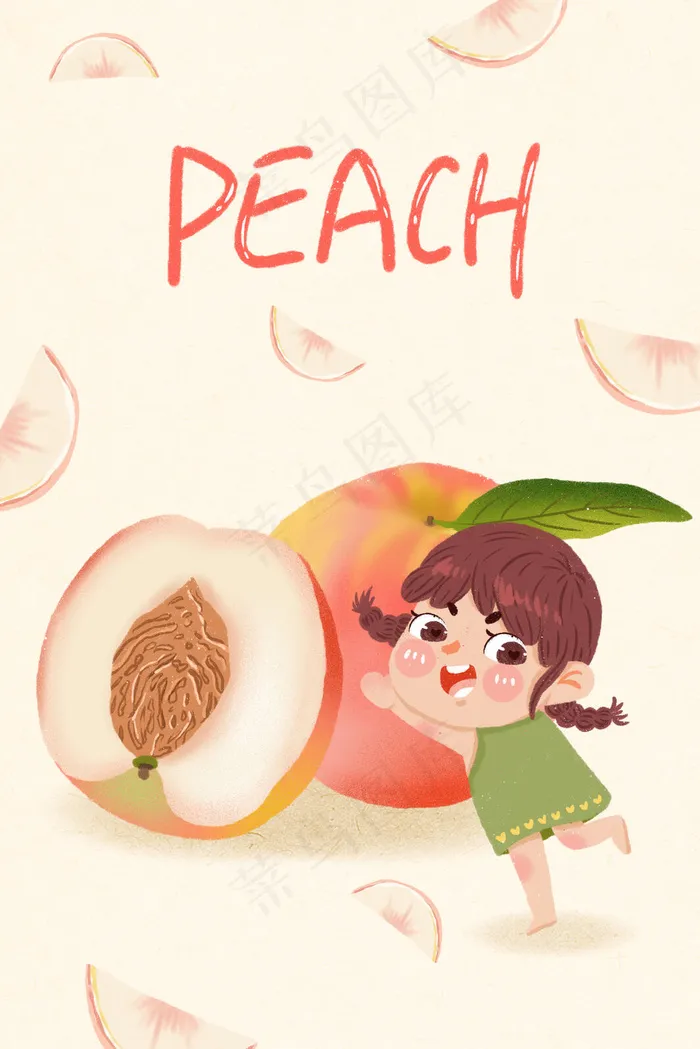 红色小清新桃子女孩(3545X5315(DPI:300))psd模版下载