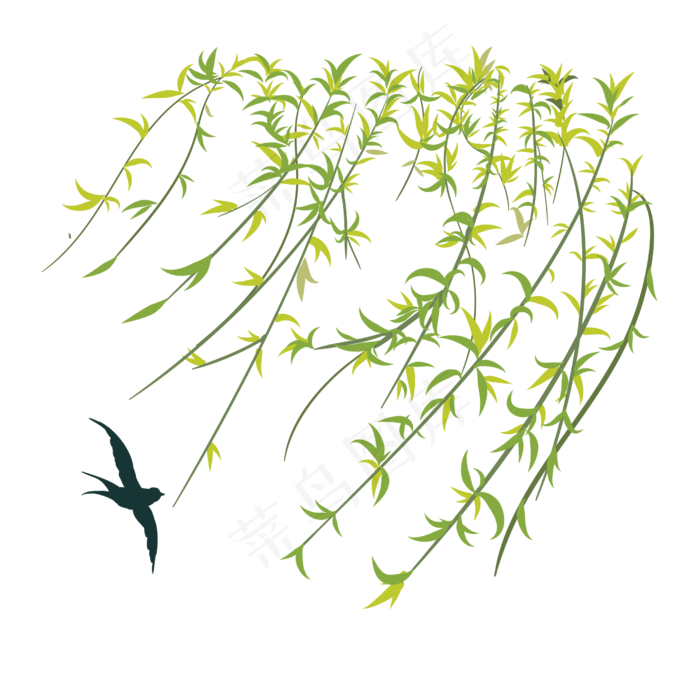 卡通手绘绿色杨柳,免抠元素