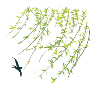 卡通手绘绿色杨柳,免抠元素
