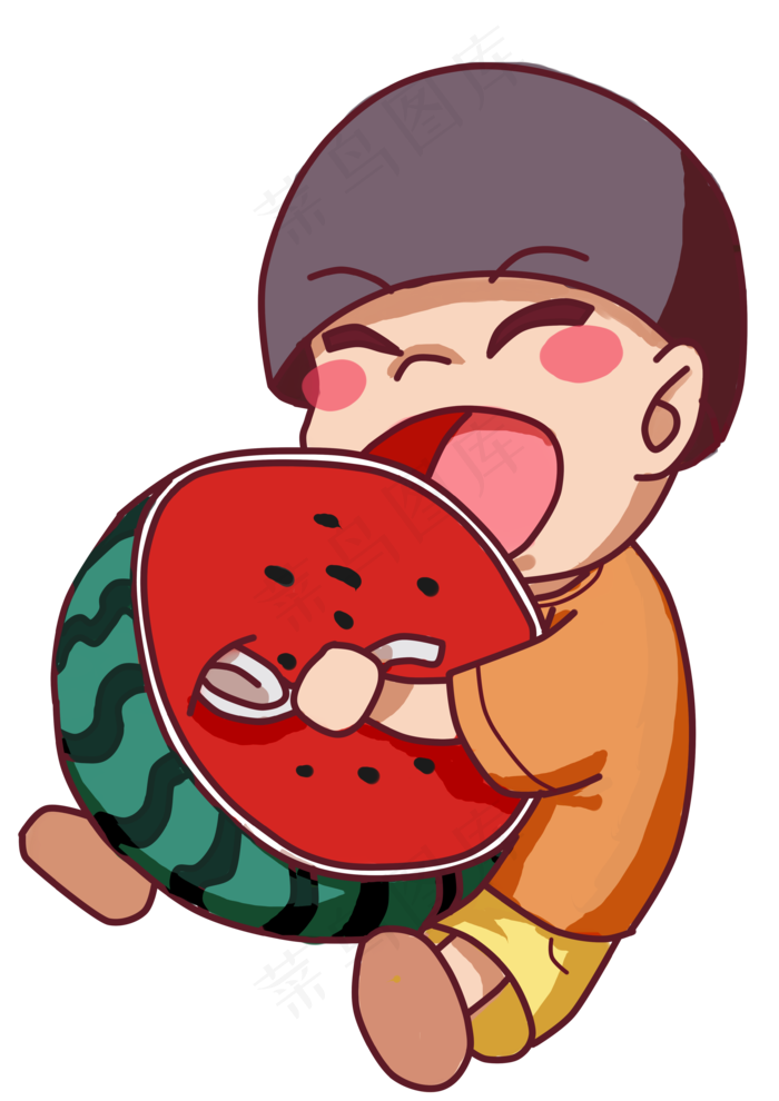 立夏男孩在吃西瓜