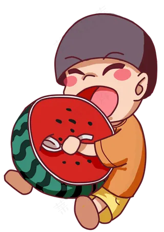 立夏男孩在吃西瓜