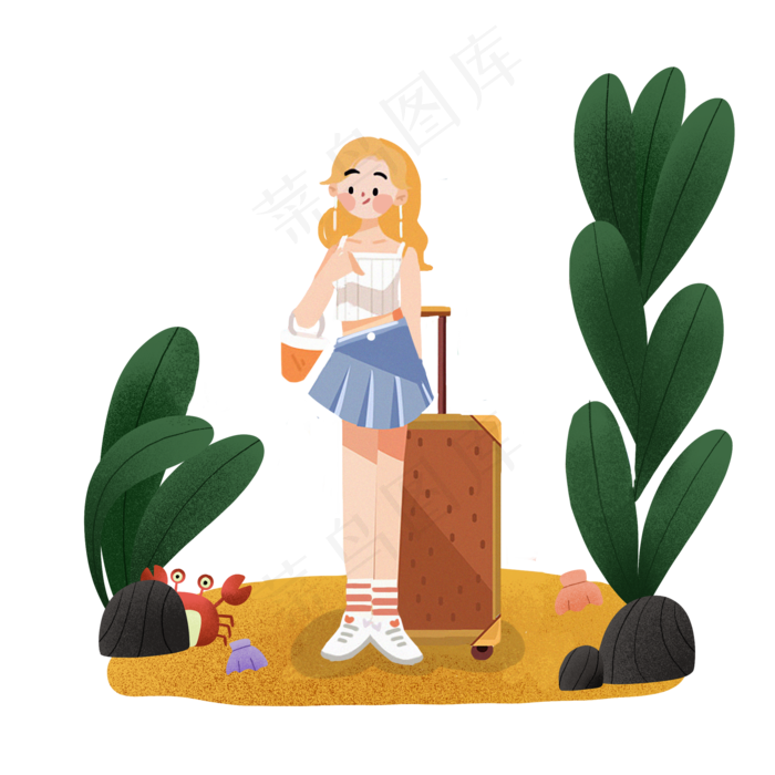 大暑女孩去海边度假PNG素材