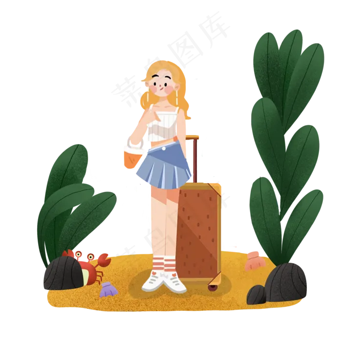 大暑女孩去海边度假PNG素材(2000X2000(DPI:300))psd模版下载