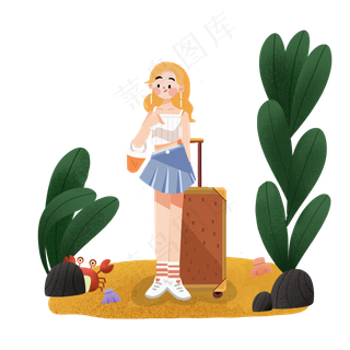 大暑女孩去海边度假PNG素材