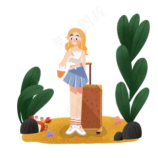 大暑女孩去海边度假PNG素材