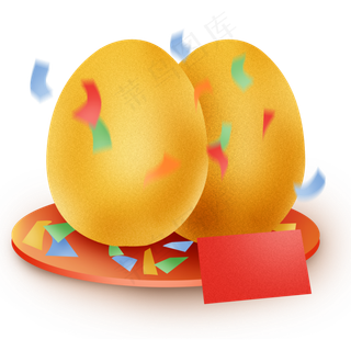 两颗金蛋和彩带,免抠元素