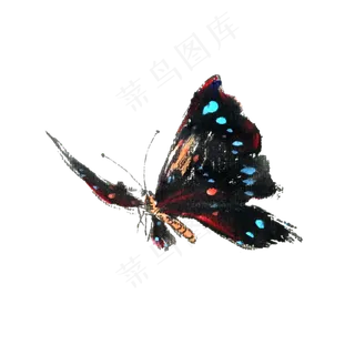 蝴蝶翅膀水墨国画PNG写意,免抠元素