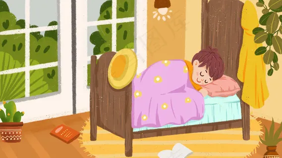 黄色小清新春困男孩睡觉 黄色小清新春困男孩睡觉