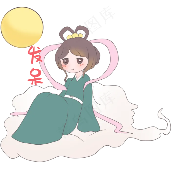 嫦娥发呆表情包,免抠元素(3000*3000px 300 dpi )psd模版下载