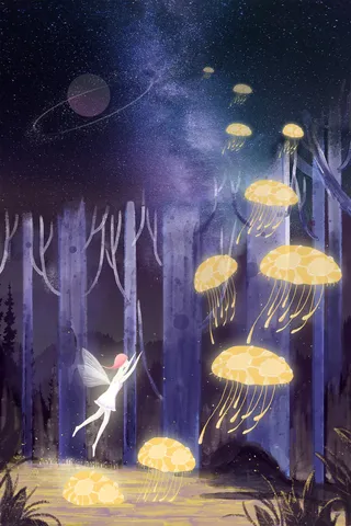 夏日星空水母商用图