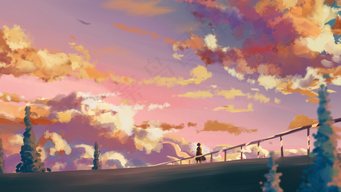 治愈唯美大暑夏至春天夏景樱花日系天空云朵(2880*1620px 300 dpi )