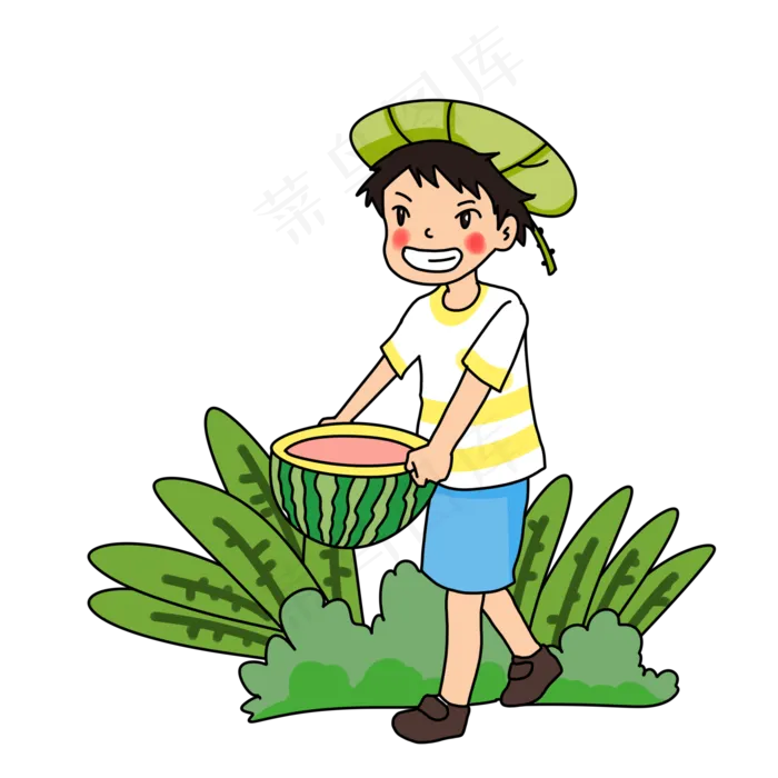 夏日吃西瓜开心少年(2000X2000(DPI:299))psd模版下载