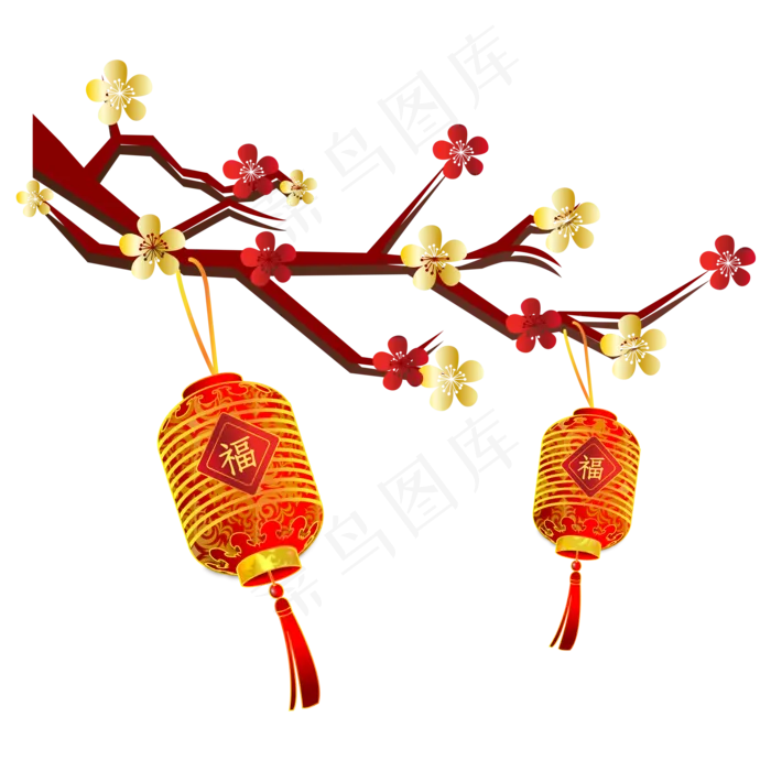 新年梅花灯笼挂饰,免抠元素(2000*2000px 300 dpi )ai矢量模版下载