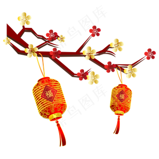 新年梅花灯笼挂饰,免抠元素