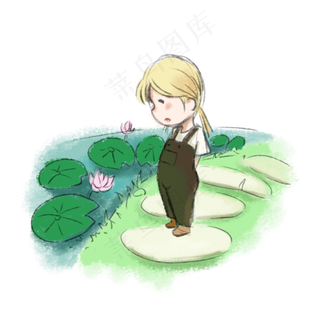 女孩荷花池小路赏荷