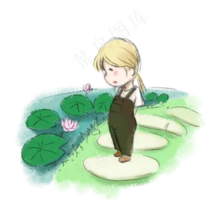 女孩荷花池小路赏荷