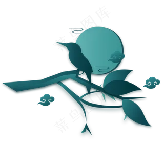 墨绿色渐变花鸟