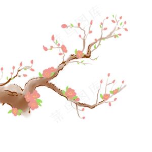 中国风写意水彩桃花